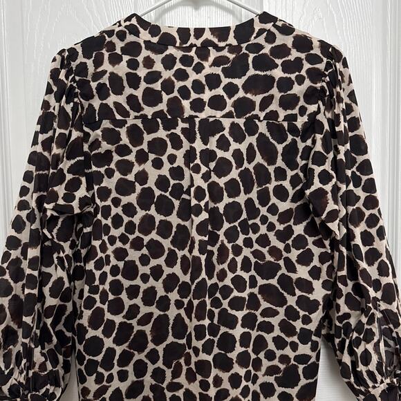 Cara Cara V Neck Blouse animal print cuff ties brown tan small - Picture 13 of 13